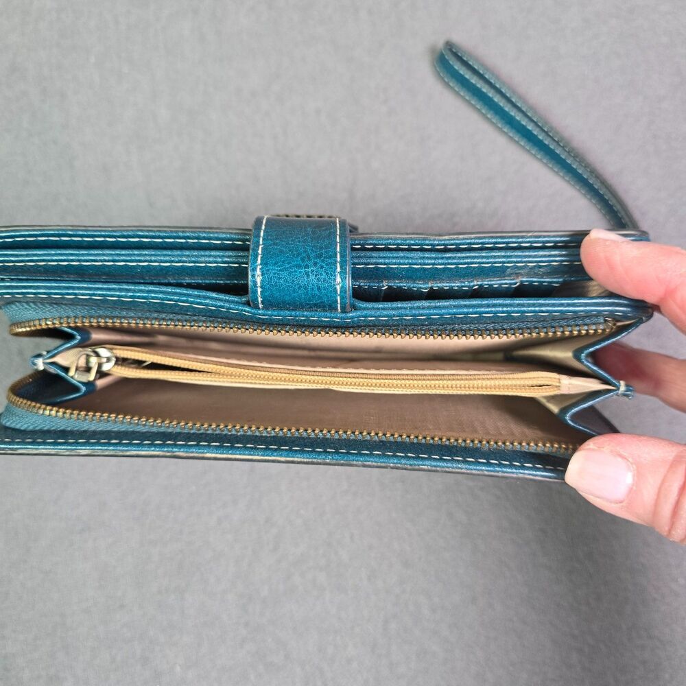 SENDEFN Wallet Leather Bifold Organizer Teal RFID Snap Zip Card Holder - Picture 11 of 15